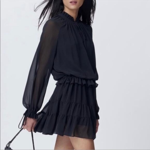 NWT Rebecca Minkoff Dylan Long Sleeve Ruffle Mini Dress S Romantic Sheer Chic - Picture 16 of 16